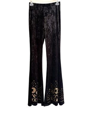 Cosmic Aura Small Black Crushed Velvet Celestial Flare Leg Leggings Whimsigoth